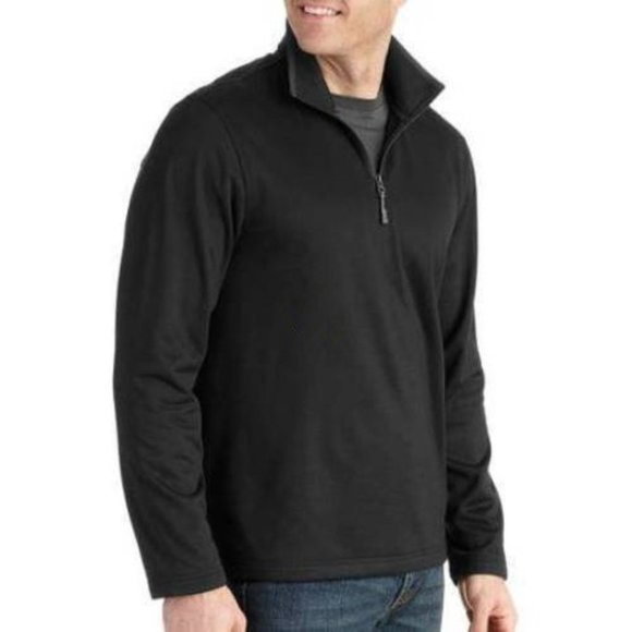 Mens Polo Shirt Black Small Fleece Long Sleeve 1/4 Zip Neck Grid Knit Starter - Picture 1 of 4